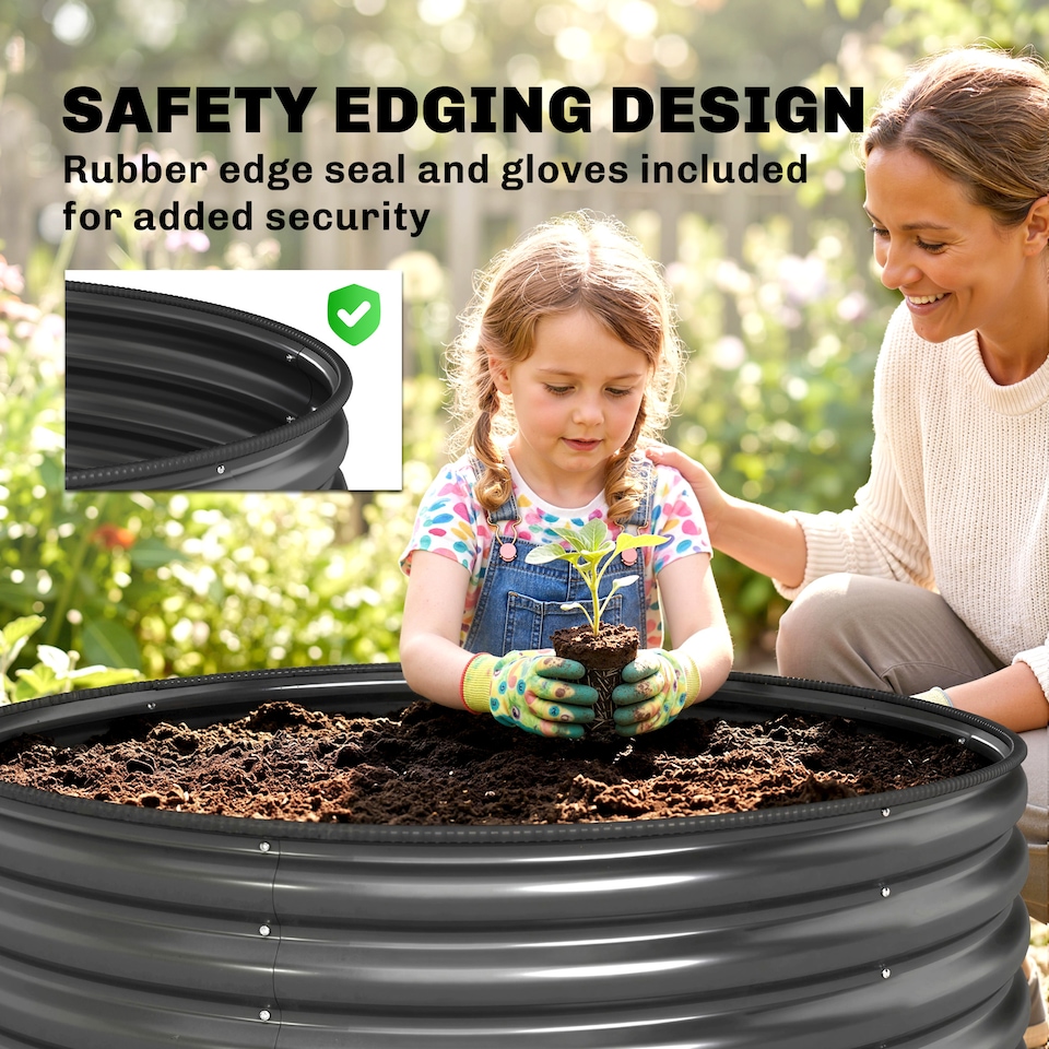 image 1 of Outsunny Galvanised Planter with Gloves, 120 x 120 x 43cm, Dark Grey | Grey | Dark Grey