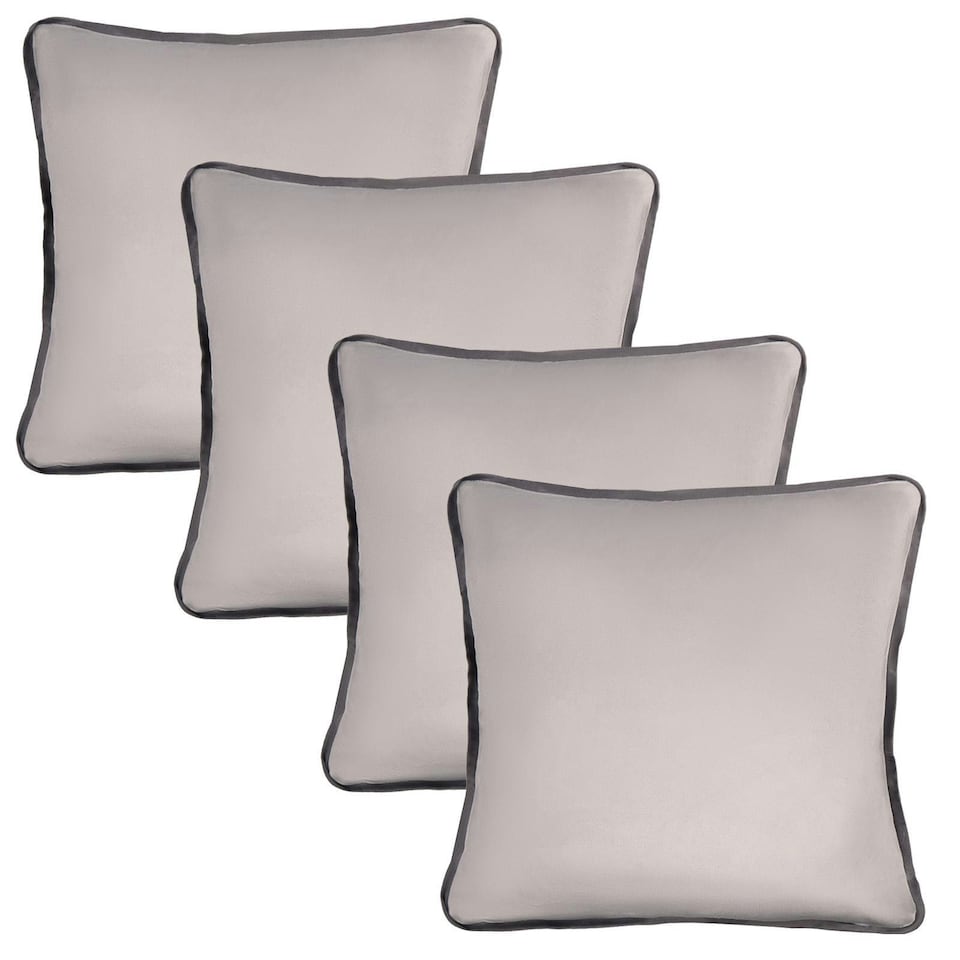 image 1 of OHS 4 x Matte Velvet Piped Edge Cushion Covers, 45x45cm - Grey | Grey | 45x45cm | 4