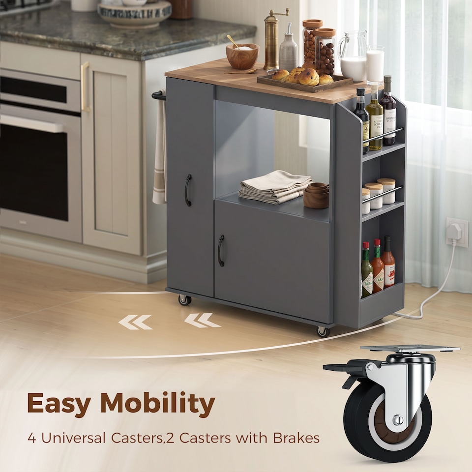 image 1 of HOMCOM Kitchen Trolley on Wheels, Rolling Kitchen Cart with Power Outlet