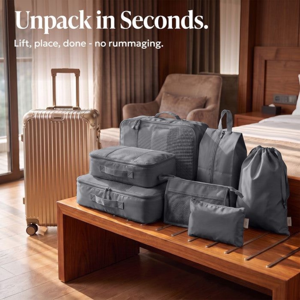 image 1 of Lugg Compression Packing Cubes 8 Piece Travel Suitcase Organiser Set