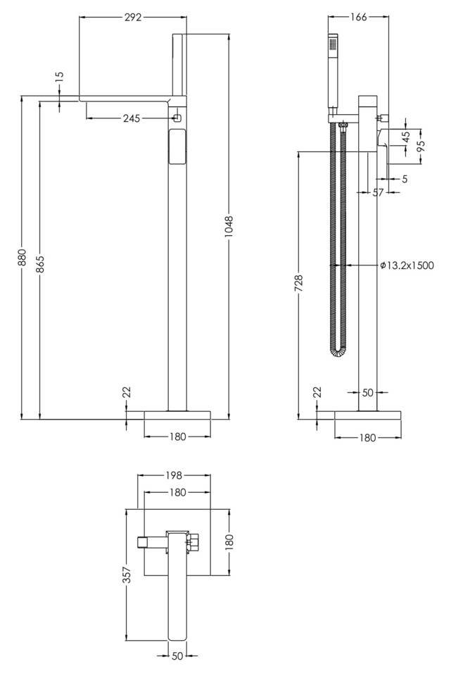 image 1 of Balterley Contemporary Square Freestanding Bath Shower Mixer Tap with Kit | Brown | Brushed Bronze | 1