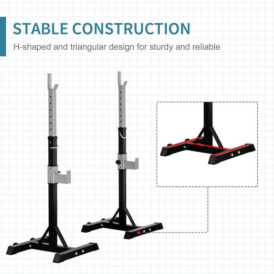 image 1 of HOMCOM 2 Pairs Barbell Squat Rack Portable Stand Weight Lifting Bench w/ Wheels