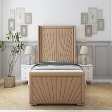Sloomy Rutherford Latte Dumfries Bed Frame With Mattress With 50" Upholstered Wingback Headboard 6' Super King