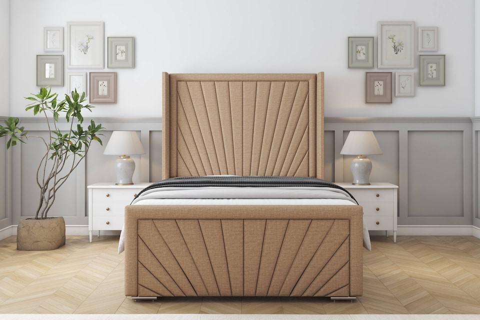 image 1 of Sloomy Rutherford Latte Dumfries Bed Frame With Mattress With 50"  Upholstered Wingback Headboard 6' Super King