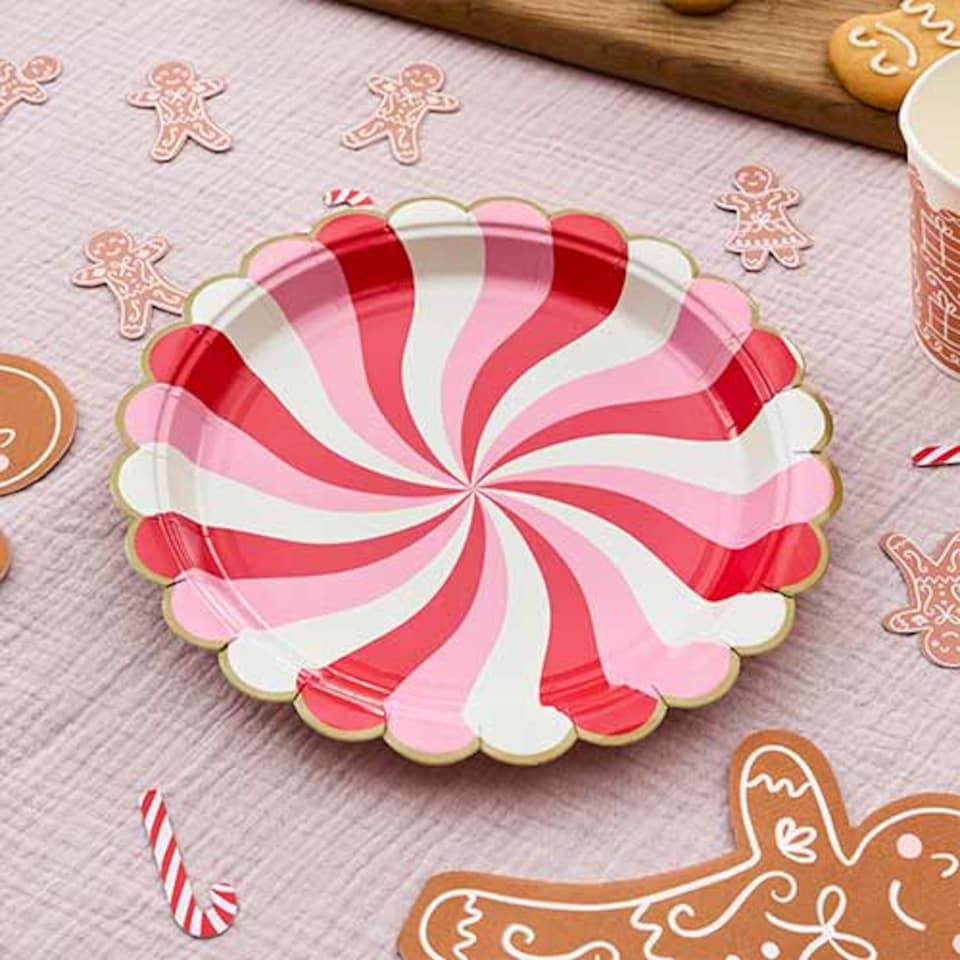 image 1 of Candy Swirl Christmas Round Paper Plates 22cm - Pack of 8