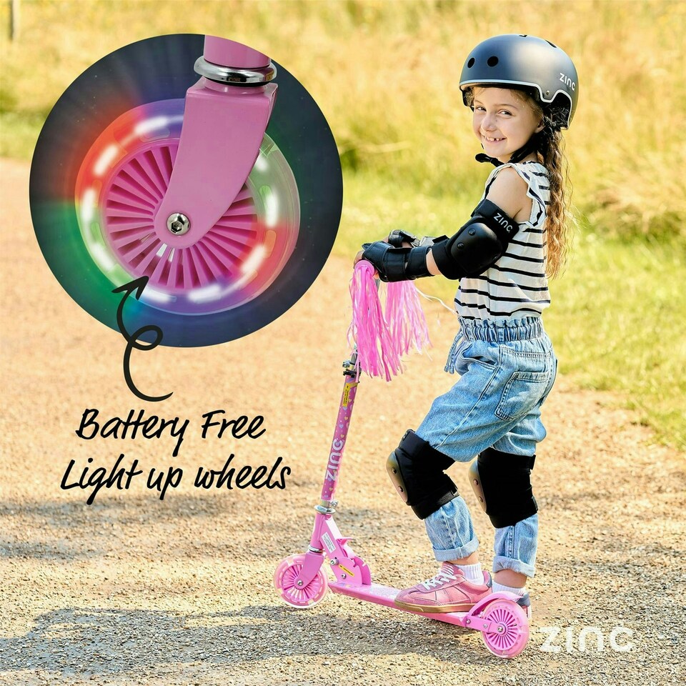 image 1 of Zinc Two Wheeled Folding Light Up Explorer Scooter - Unicorn with Tassels