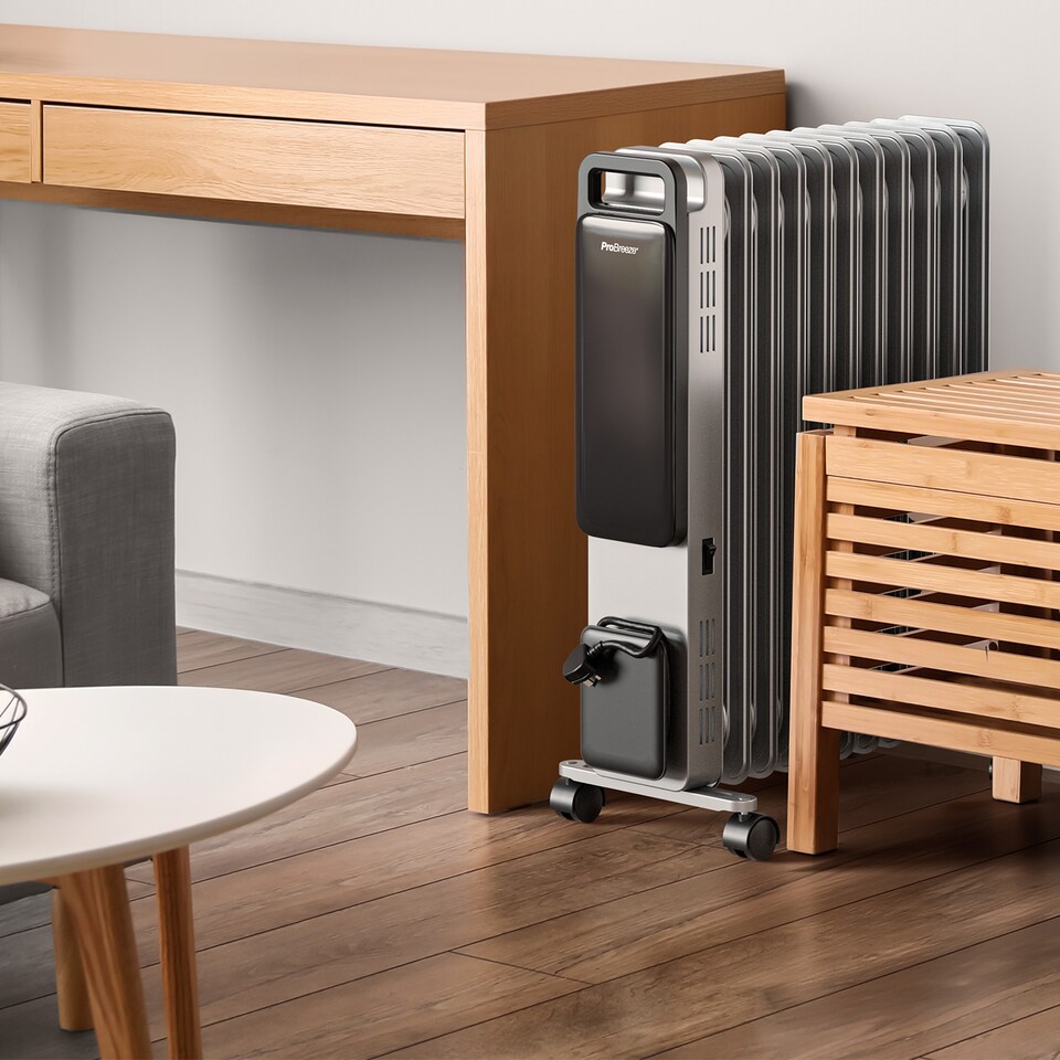 image 1 of Pro Breeze OmniWarm 2500W Oil Filled 11 Fins Eco Radiator Heater with Digital Display and Smart App Control - Silver