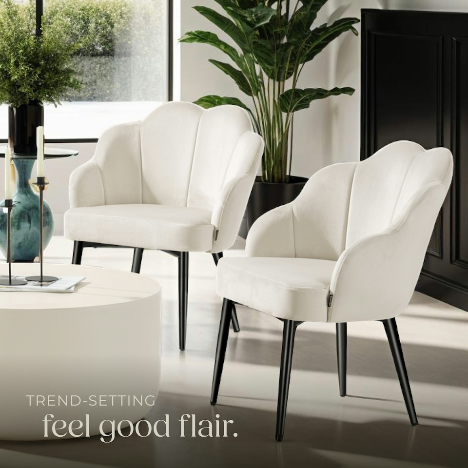 image 1 of Accent Chair Hellen - velvet cover, padded, extra-wide shell-shaped backrest - per piece Cream | Cream/Black