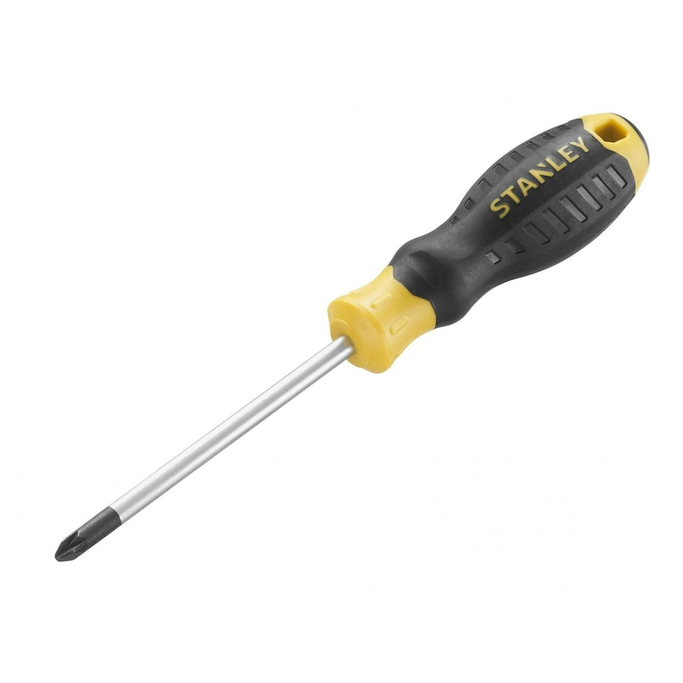 image 1 of Stanley Hand Tools Cushion Grip Screwdriver, Pozidriv Tip - Multi Colour - PZ2 x 100mm