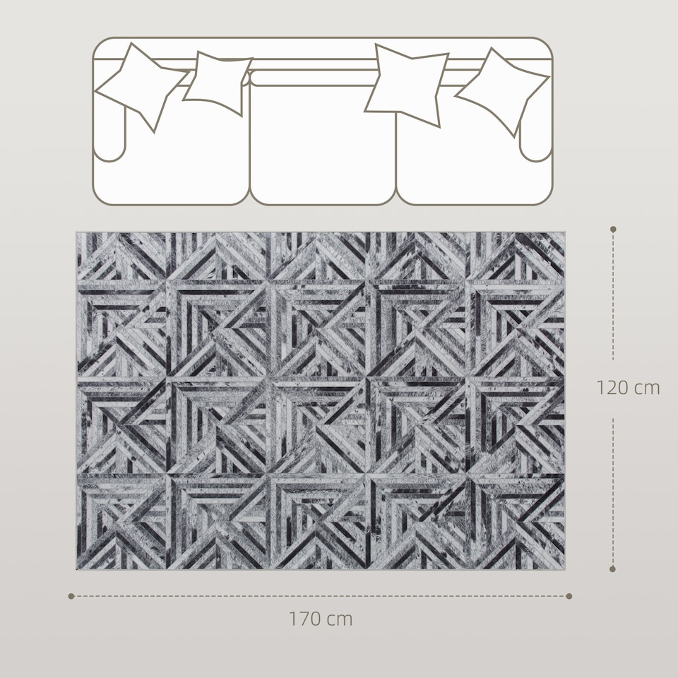 image 1 of HOMCOM Modern Area Rug, Triangle Pattern Non-Slip Washable Rug, Chenille Floor Carpet for Living Room, Bedroom, Dining Room, Home Office, 170 x 120 cm, Black | Black