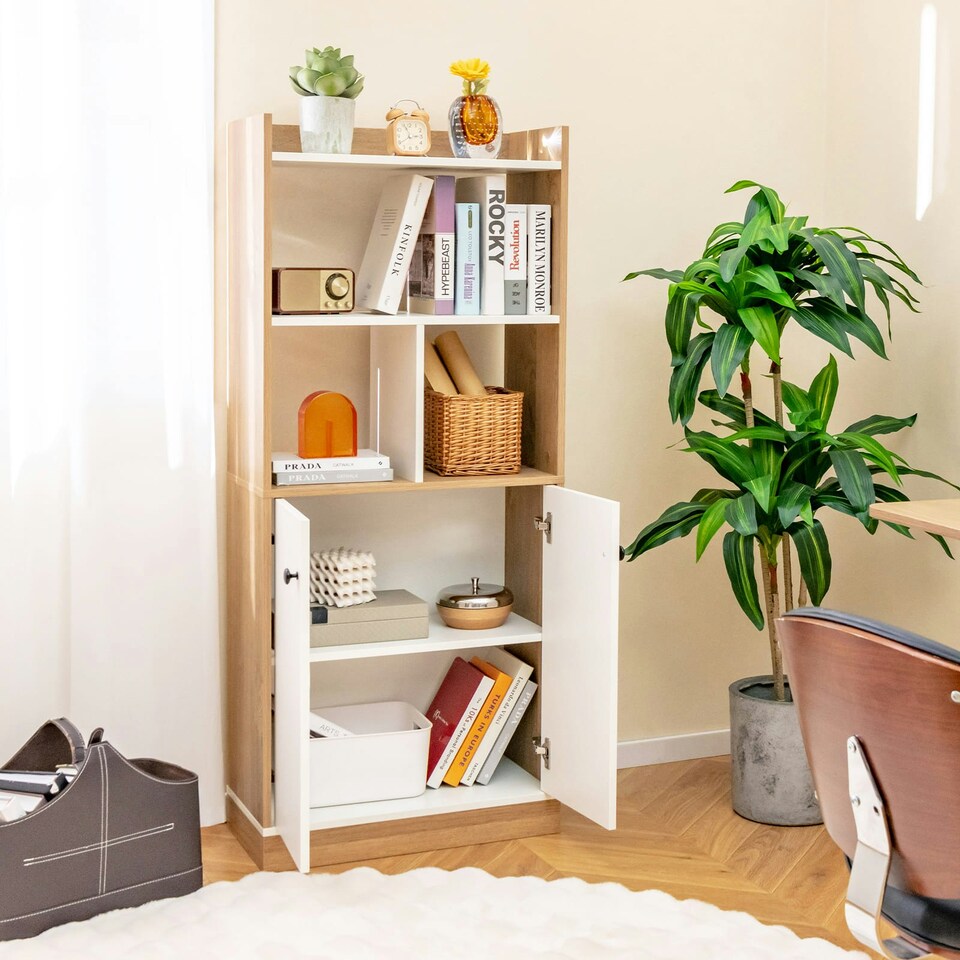 image 1 of COSTWAY 3-Tier Tall Bookshelf Modern Display Cabinet White