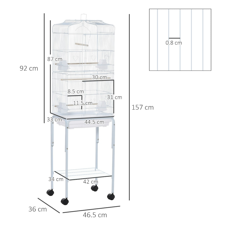 image 1 of PawHut Bird Cage for Budgie Finch Canary Parakeet W/ Stand Sliding Tray White