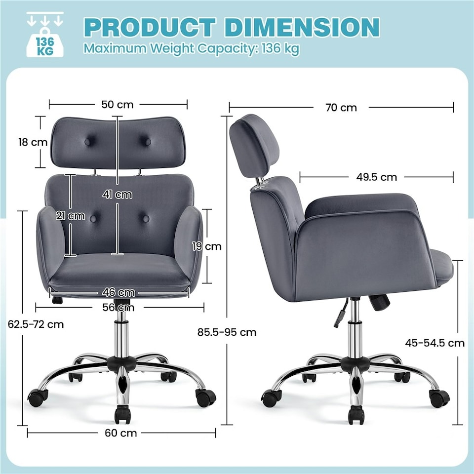 image 1 of Yaheetech Ergonomic Home Office Chair with Headrest Dark Gray | Grey | Dark Grey