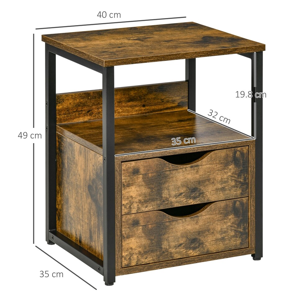 image 1 of HOMCOM End Table Bedside Desk Slim Storage Cabinet with Shelf Brown Grey