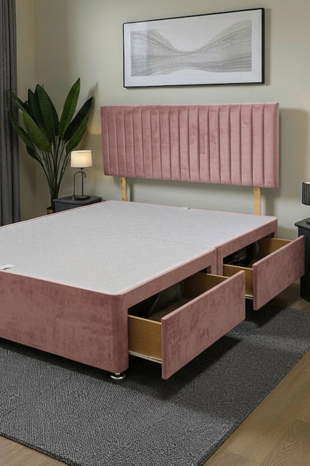 image 1 of Emily No Draw Divan Bed Base with Headboard Plush Velvet