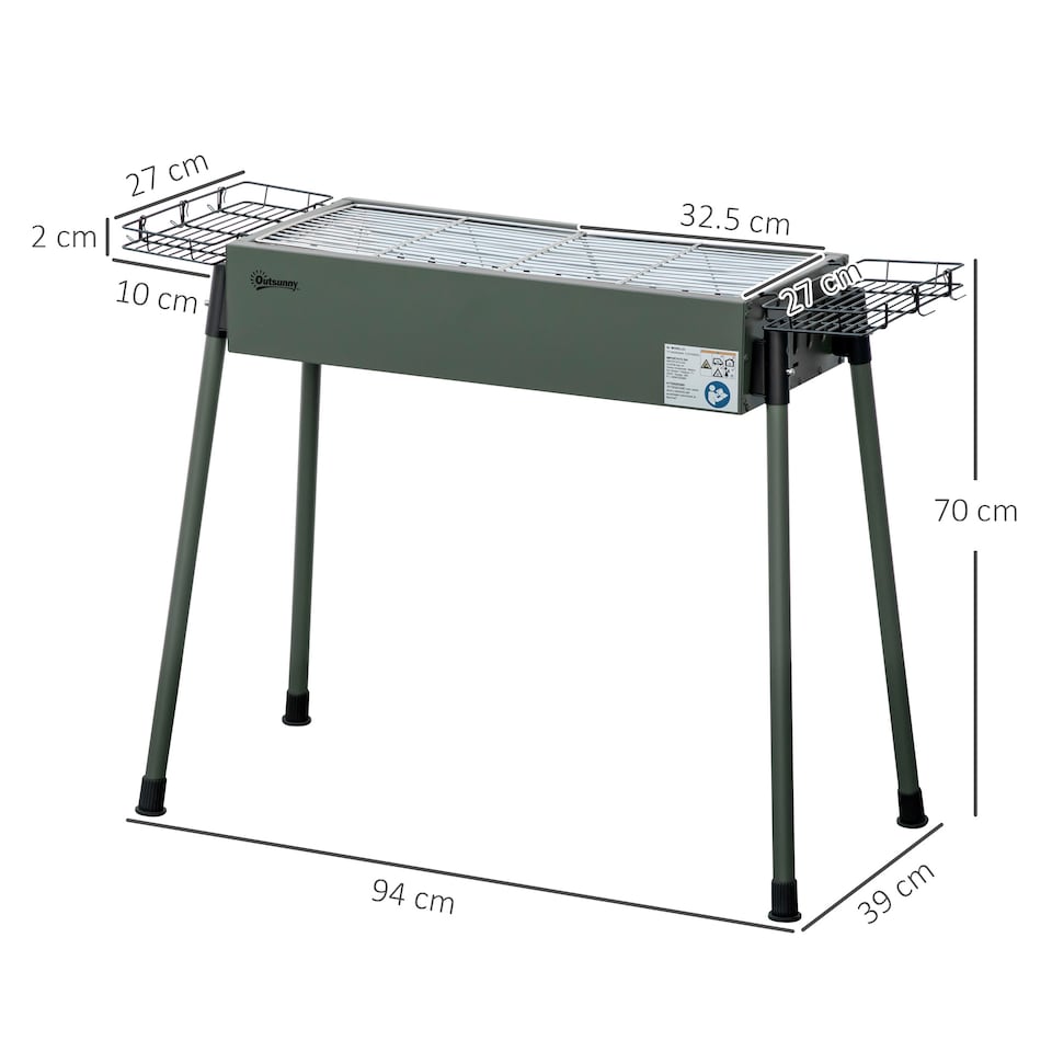 image 1 of Outsunny Portable Charcoal Barbecue Grill with Seasoning Baskets and Hooks