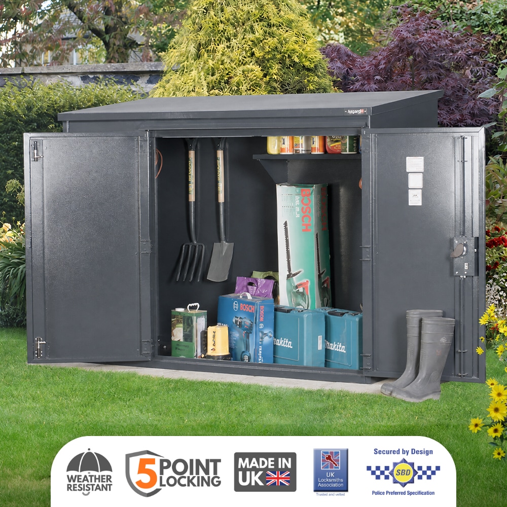 ASGARD Annexe Secured by Design all metal garden shed in GREY with full metal floor and 5 point locking (6 x 3)
