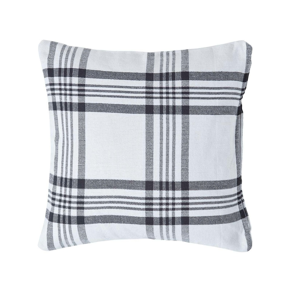 image 1 of Homescapes White & Black Tartan Pattern Cushion Cover - 60 x 60 cm | White | White & Black | 60 x 60 cm