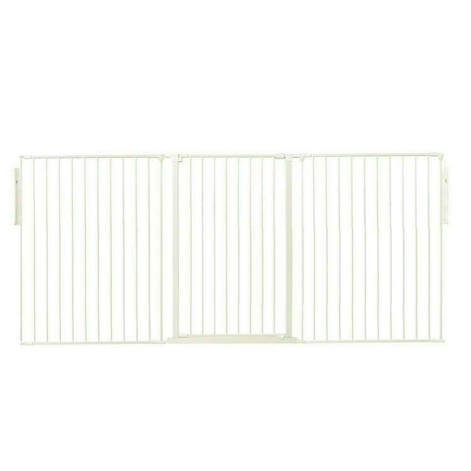 image 1 of Safetots Premium Extra Tall Room Divider, up to 226cm Wide, White, 105cm Tall, Multi Panel Flexible Room Barrier, Room Divider with Door for Baby White