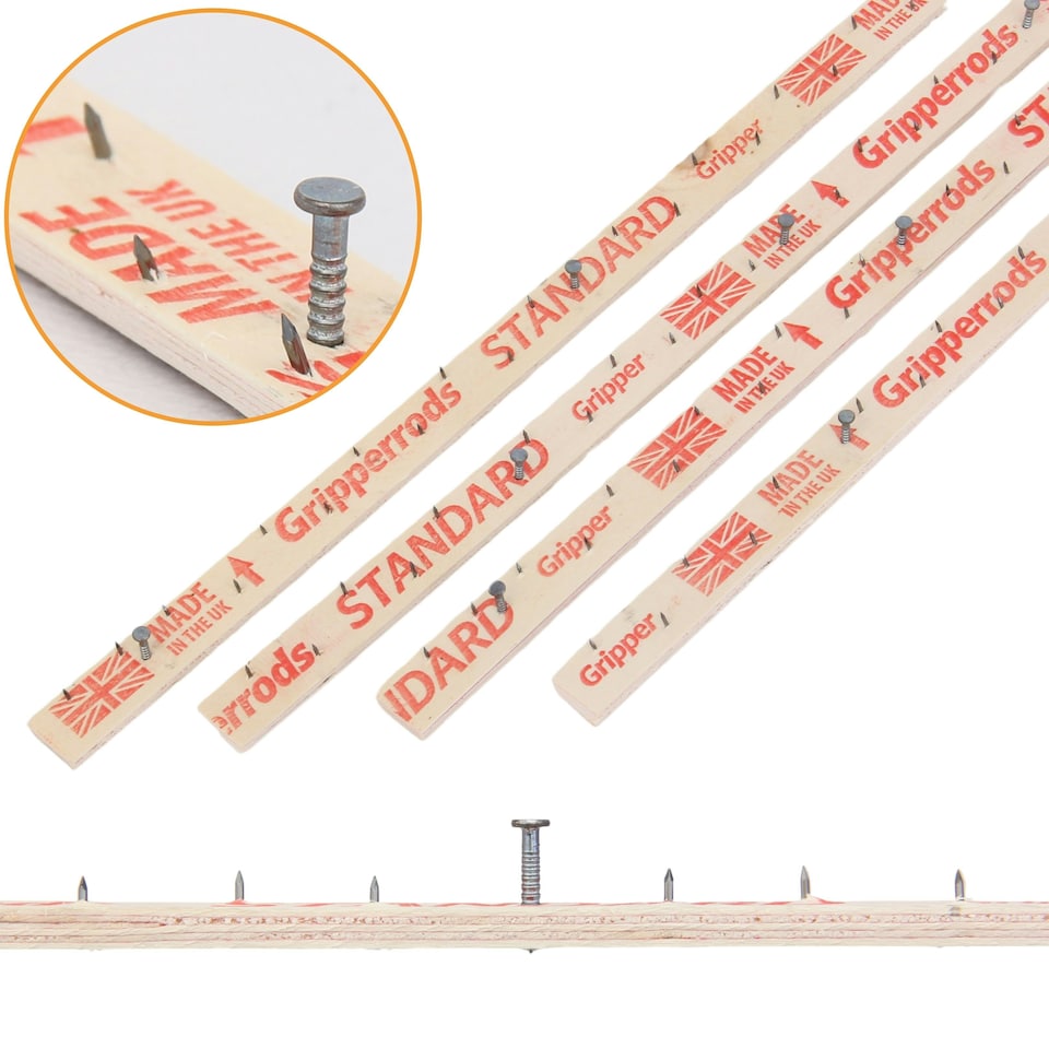 image 1 of NOVECRAFTO Carpet Gripper Rods – 76cm Pre-Nailed Strips with Dual-Purpose Pins for Underlay Installation on Stairs, Concrete & Wood Floors Brown | 40