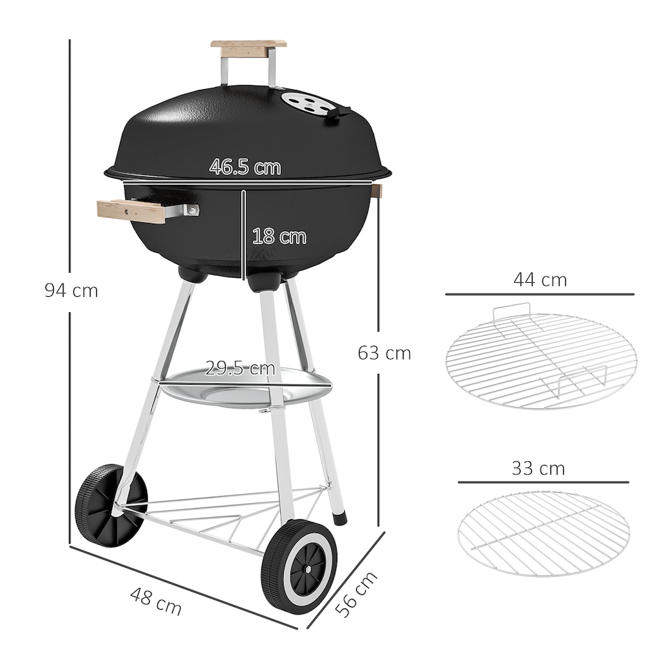image 1 of Outsunny Portable Round Kettle Charcoal Grill BBQ Outdoor Heat Control Party | Black | Black and Silver