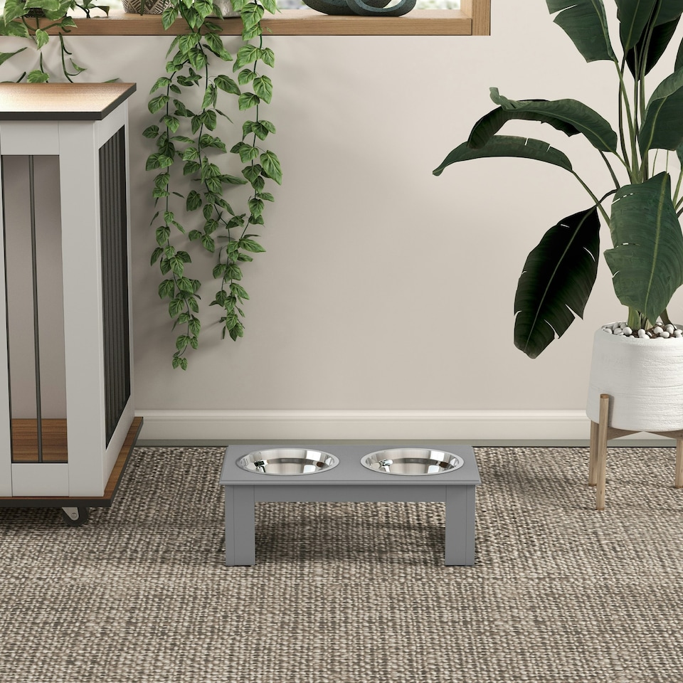 image 1 of PawHut Raised Dog Bowls Pet Feeder Raised Elevated Stainless Steel Food Grey