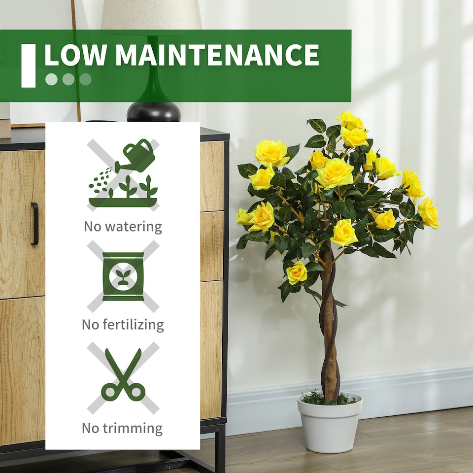 image 1 of Outsunny Set of 2 90cm3FT Artificial Rose Tree, Fake Decorative Plant with Pot, UV-Resistant FauTree for Outdoor Indoor Home Office Decor, Yellow