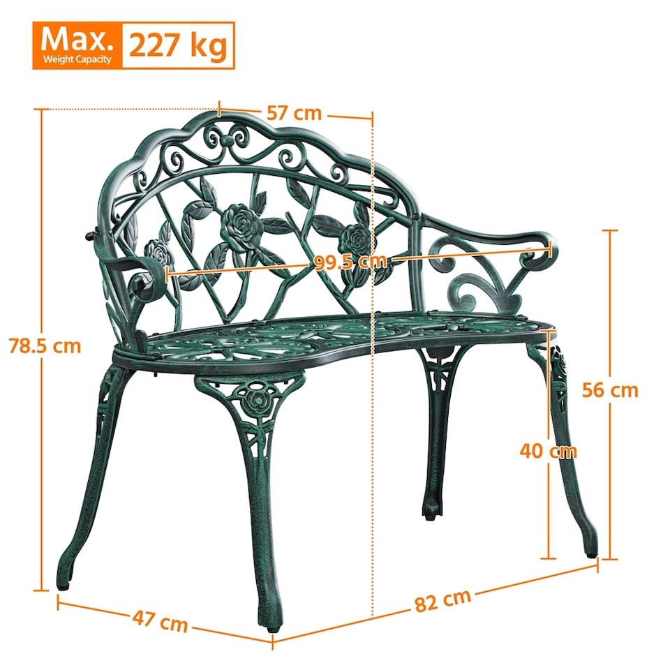 image 1 of Yaheetech Floral Rose Accented Outdoor Metal Bench-Green | Green | Green | One Size | 1