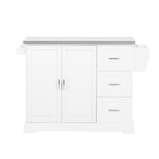 SoBuy Extendable Kitchen Island on Wheels with Stainless Steel Worktop, White, 51.2x18.1/28.0x35.8 inches, 27.3 kg - FKW41-ST