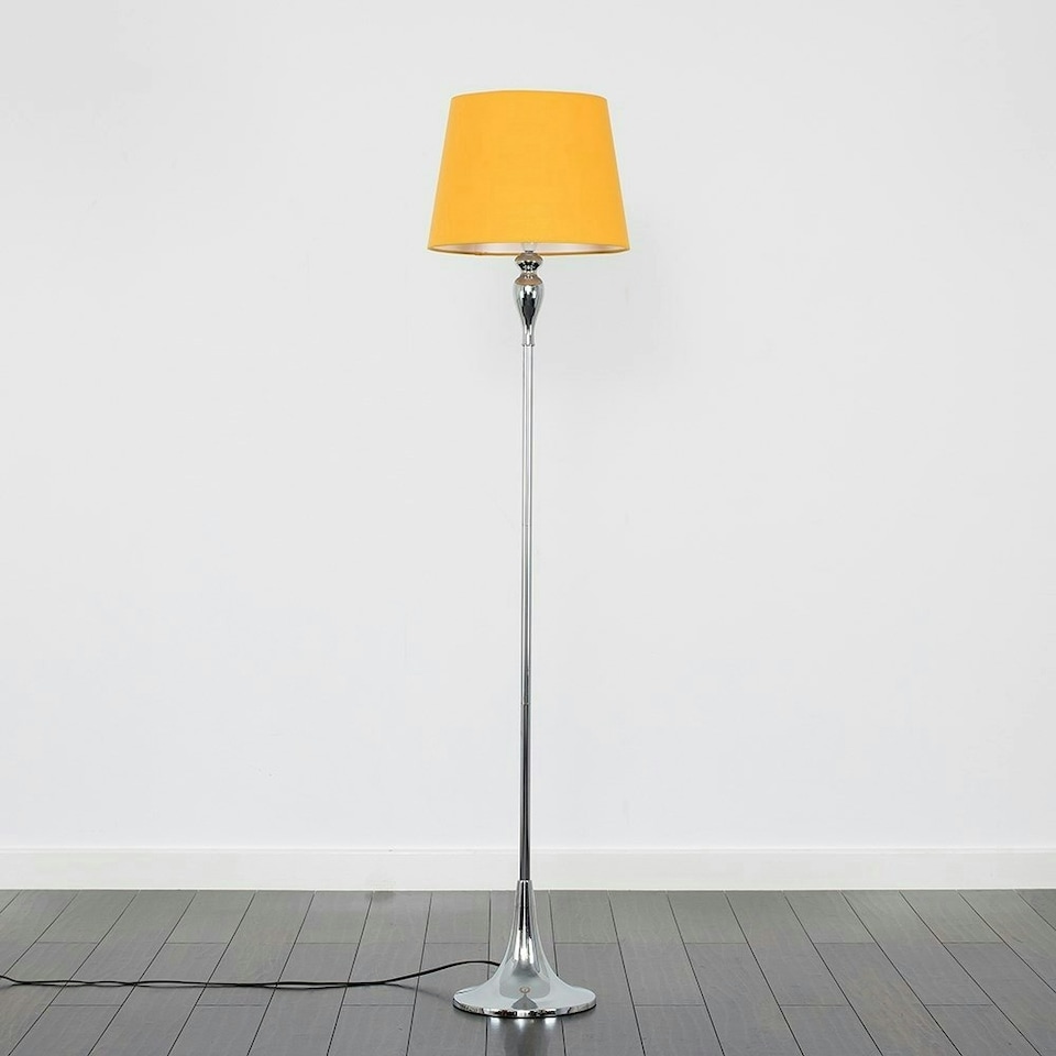 image 1 of ValueLights Modern Polished Chrome Spindle Design Floor Lamp With Mustard Shade