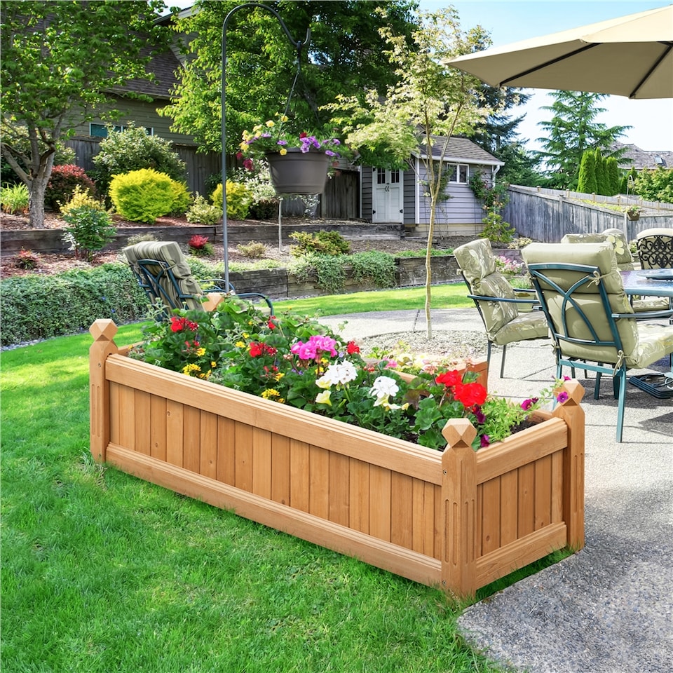 image 1 of Yaheetech Wood Rectangular Garden Planter-110.5 cm L