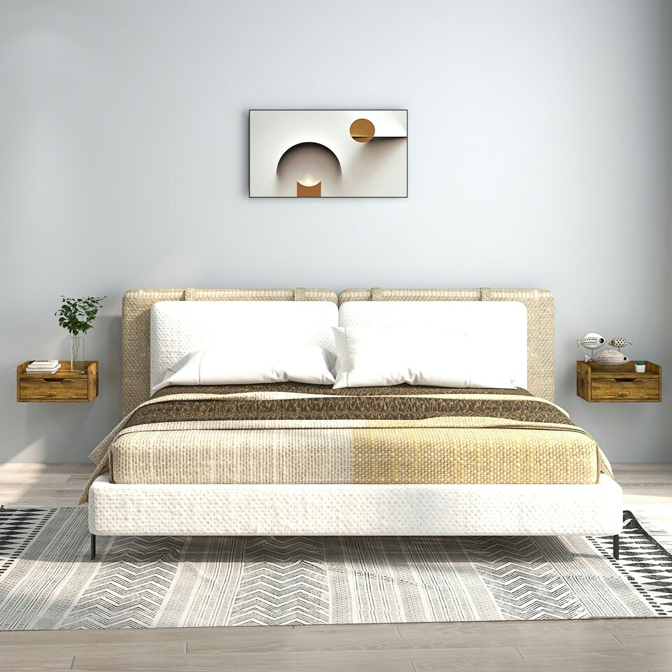 image 1 of HOMCOM Floating Nightstand Set of 2, Nightstand with Drawer