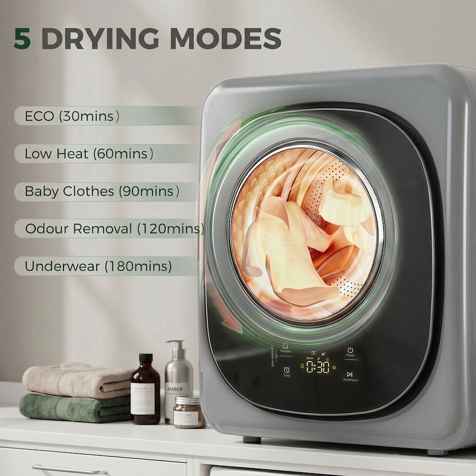 image 1 of HOMCOM Compact Dryer Machine with 5 Modes, 4kg Small Tumble Dryer, Silver