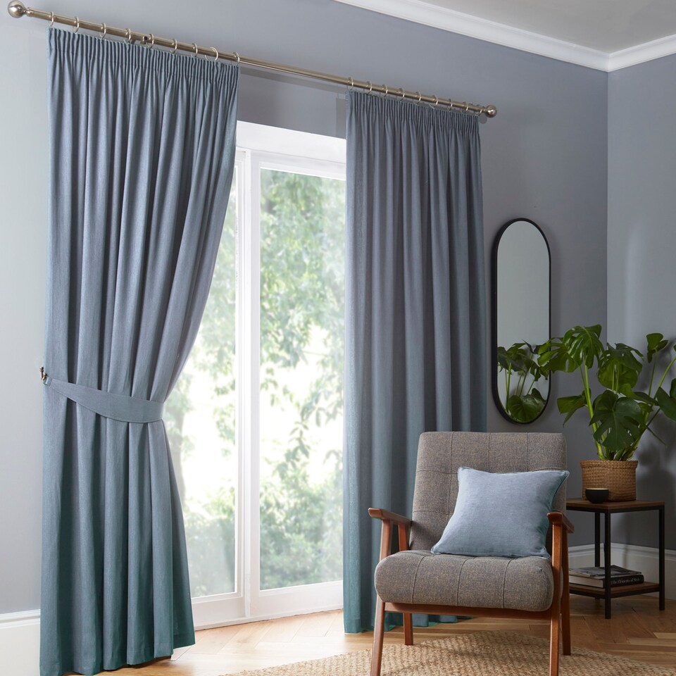 image 1 of Fusion Dijon Pencil Pleat Curtains Blue