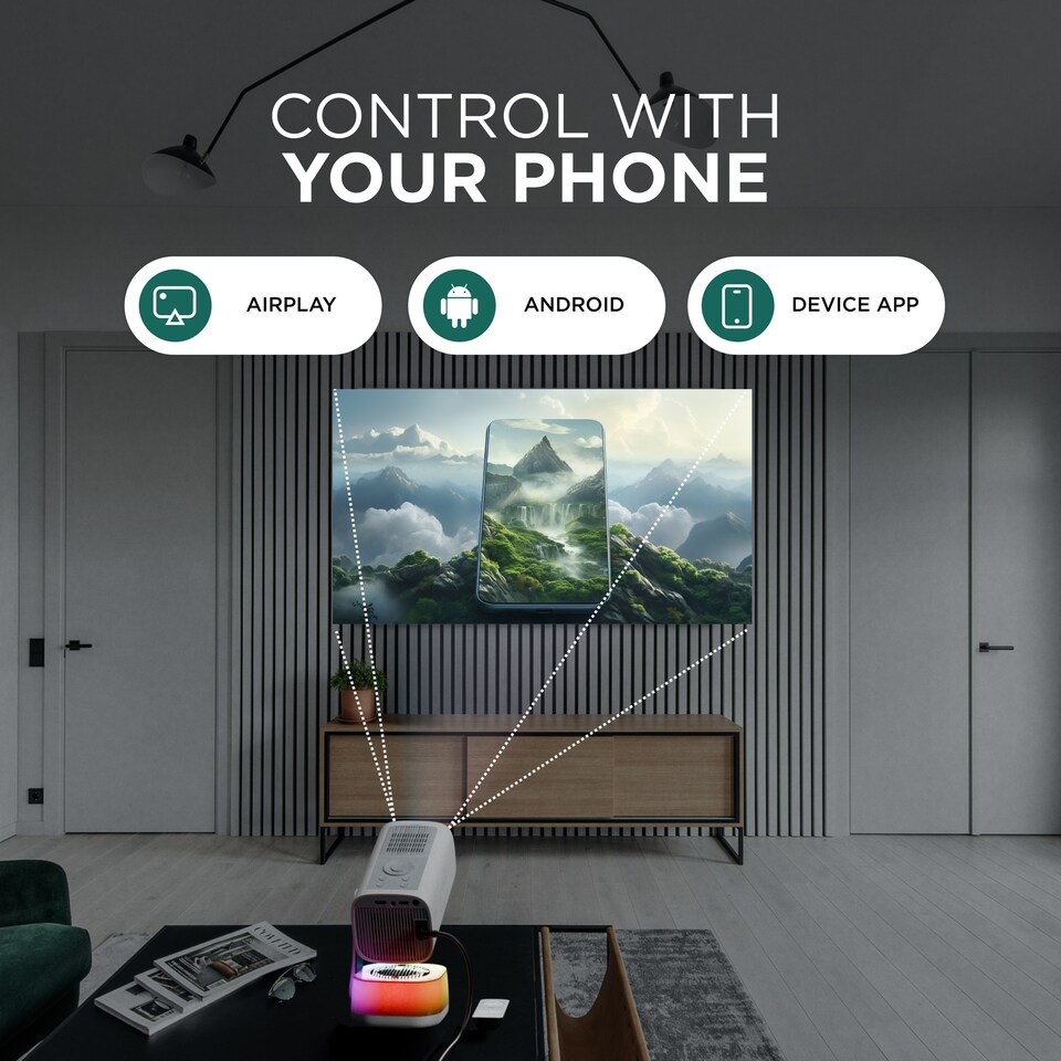 image 1 of DMD Projector, 18000 Lumen Smart FHD 1080P Portable Projector 4K Support