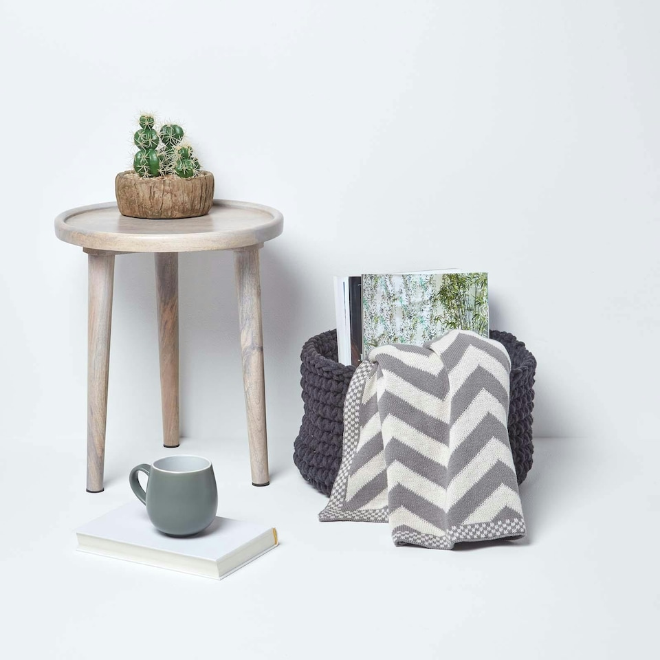image 1 of Homescapes Black Cotton Knitted Round Storage Basket - 37 x 21 cm | Black | Black | M