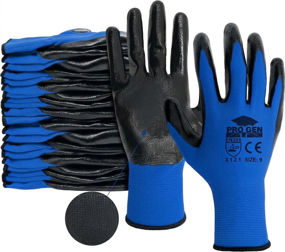 image 1 of 12 Pair Nitrile Coated Work Breathable Safety Gloves for DIY and Gardening