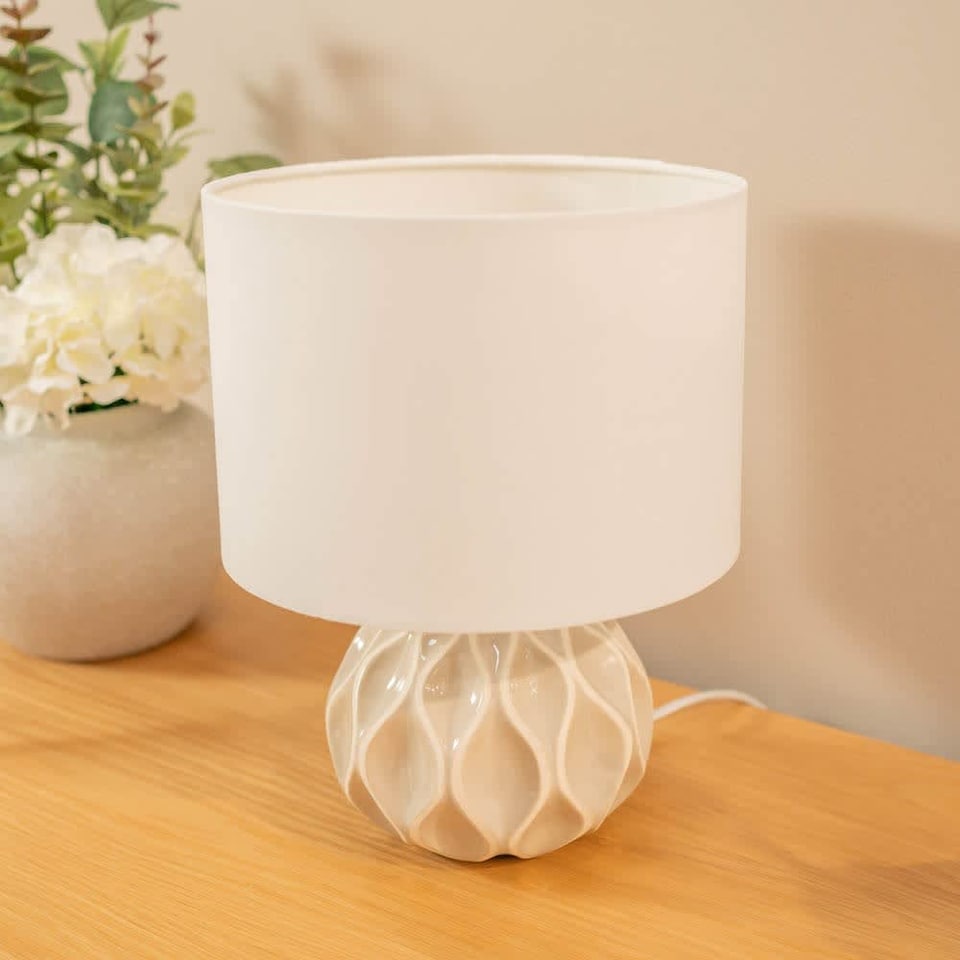 image 1 of ValueLights Luca Ceramic Textured Cream Table Lamp Cream Shade