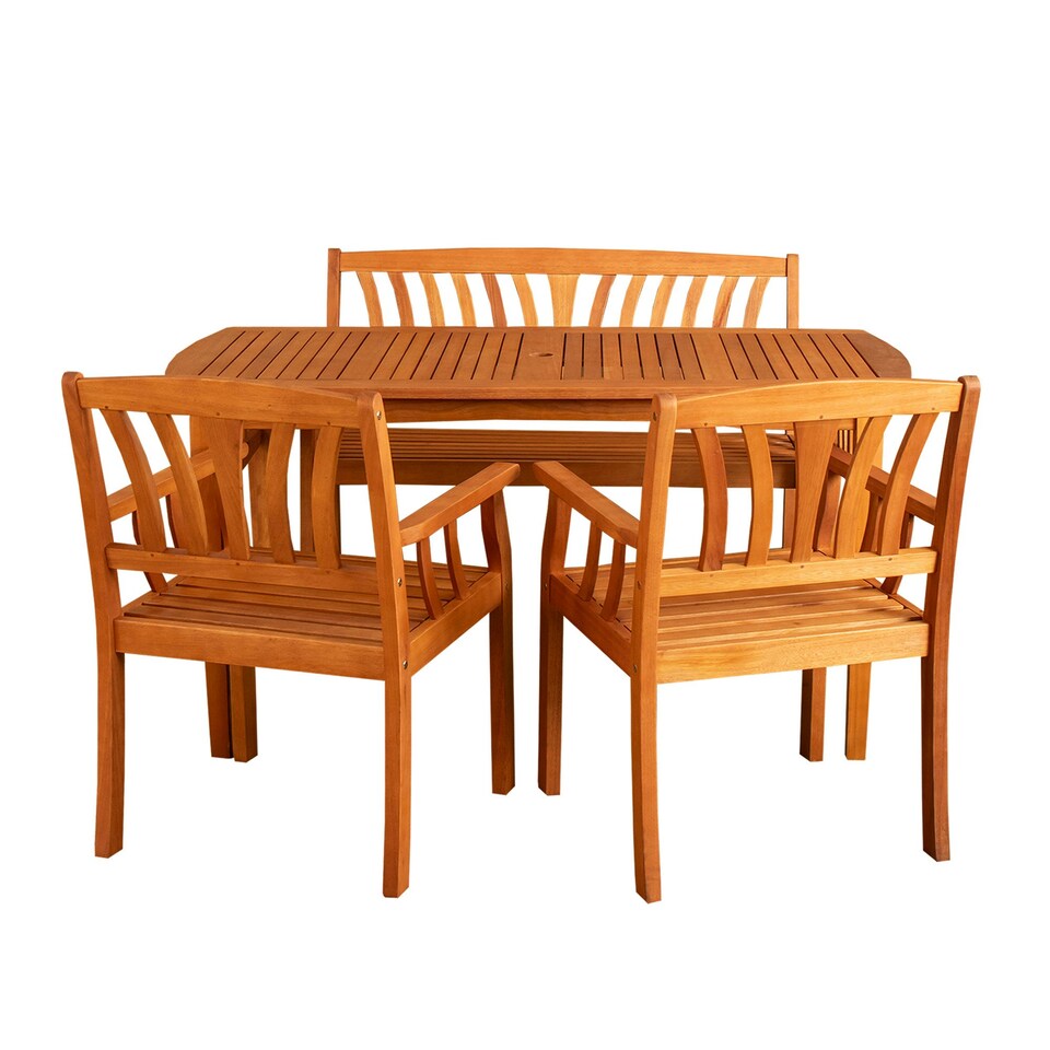 image 1 of Outdoor 4 Person Rectangular Wooden Garden Dining Table 2 Chairs & Bench Furniture Set