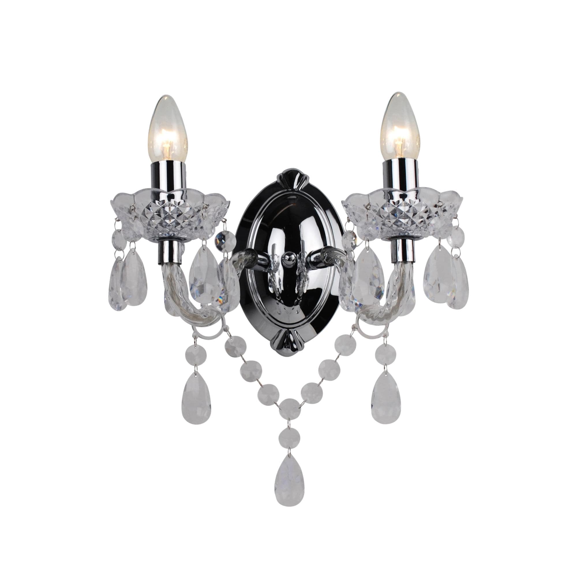 First Choice Lighting Clear Acrylic & Chrome Marie Therese Style 2 x 40W Wall Light