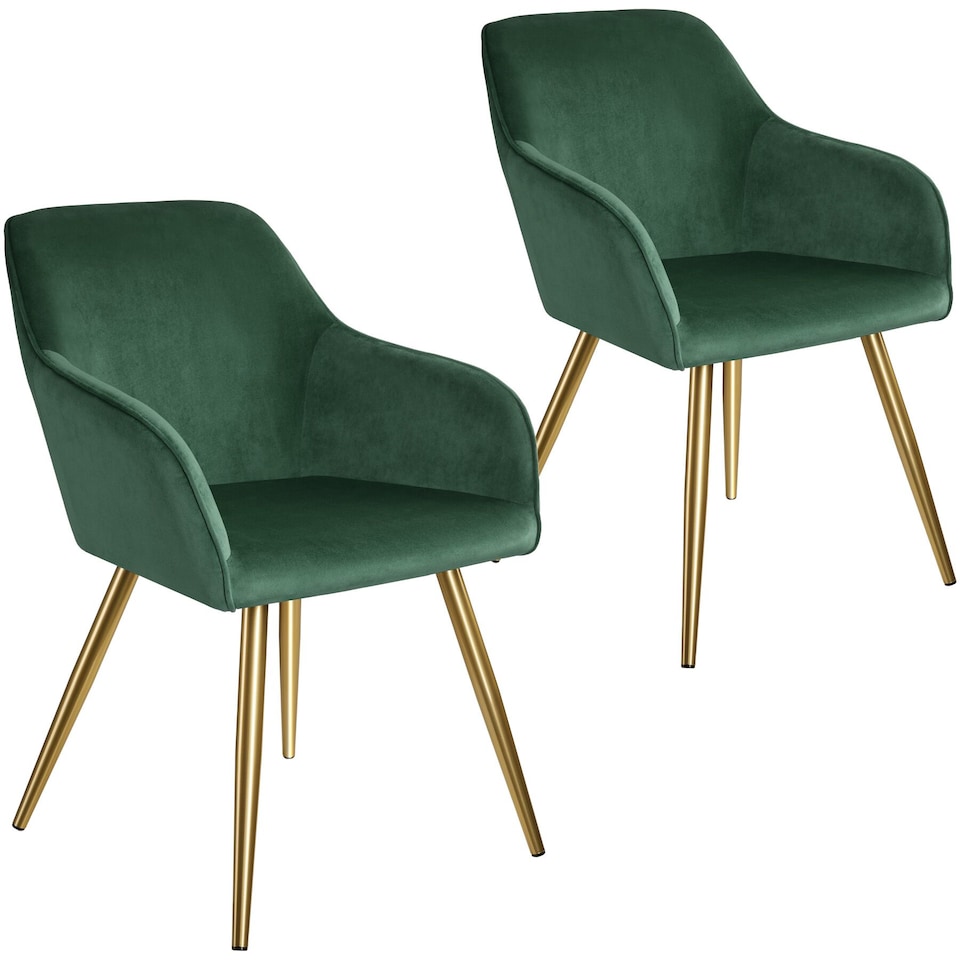 image 1 of Chair Marilyn with Velvet Cover, Gold Steel Legs and Plush Padding | Green | dark green/gold | 2