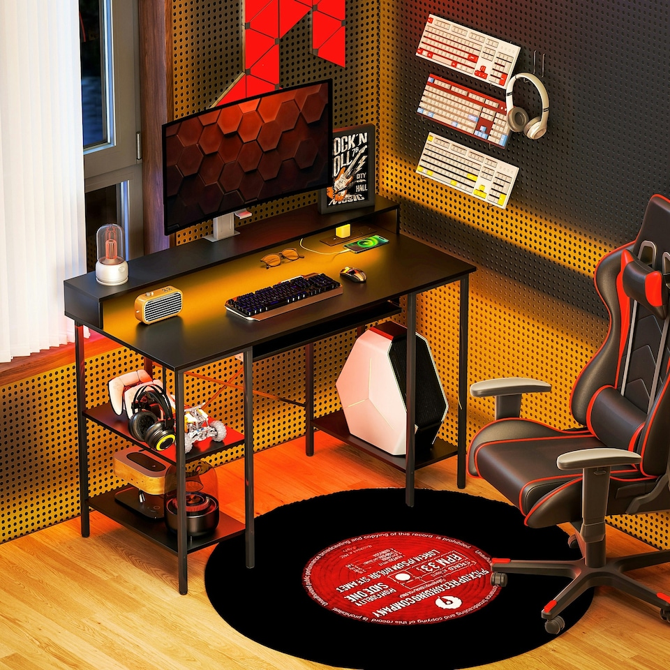 image 1 of HOMCOM Gaming Desk with Monitor Stand and Sliding Keyboard Tray 