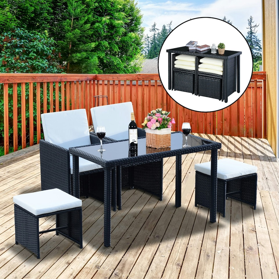 image 1 of Outsunny 5pc Outsunny Rattan Dining Set For Two | Outdoor Dining Set