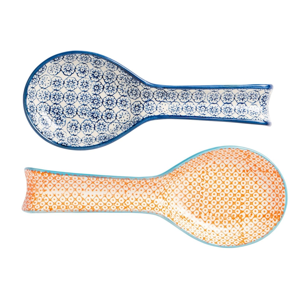 image 1 of Nicola Spring Hand-Printed Kitchen Spoon Rests - 26.5cm - Navy - Pack of 2