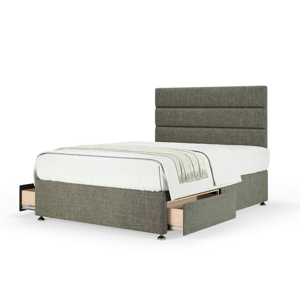 image 1 of Majestic 1000 Pocket Sprung Slate Linen 2 Drawer Divan Set And Milan Headboard Small Double