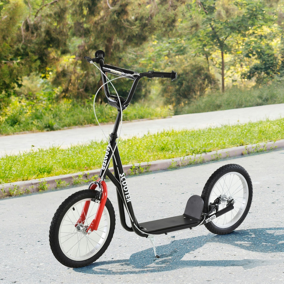 image 1 of HOMCOM 90-96cm Kids Kick Scooter w/ Adjustable Handlebar Inflatable Wheels Black