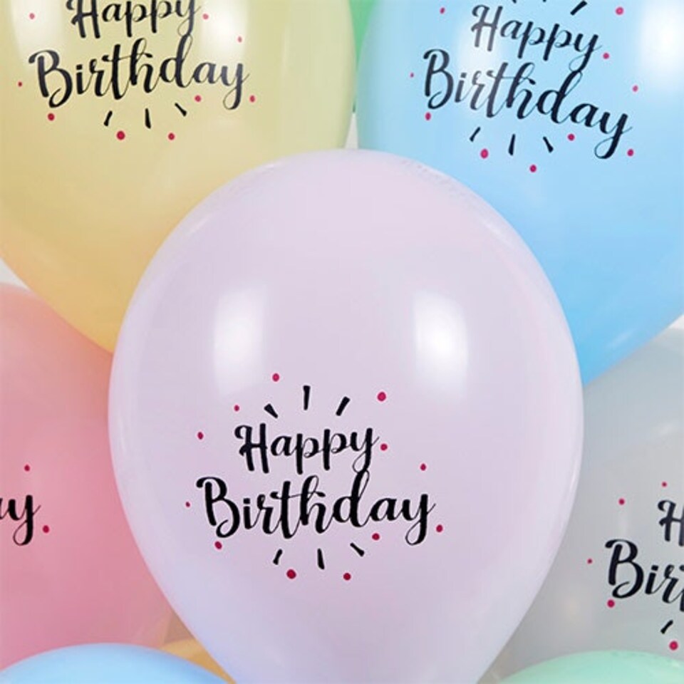 image 1 of Happy Birthday Pastel Latex Balloons 33cm / 13 in - Pack of 6