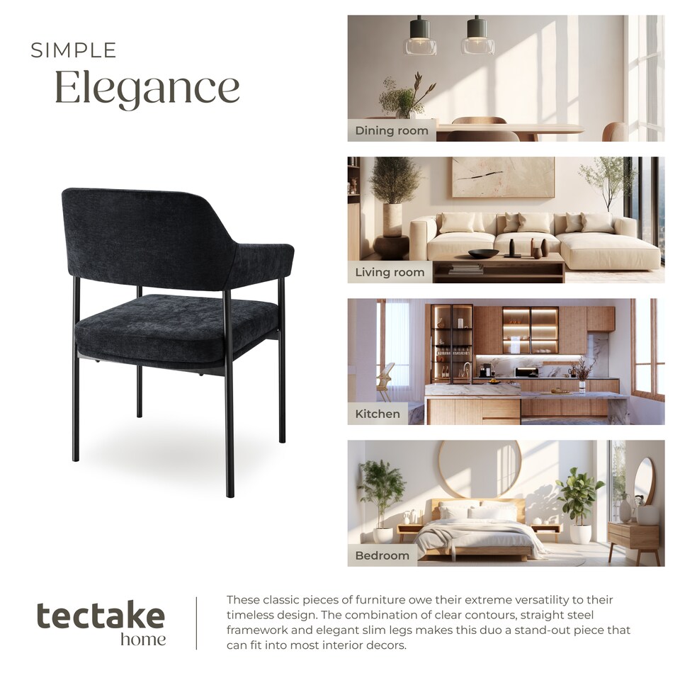 image 1 of Armchair Doe - durable fabric, black powder-coated legs, 120 kg load, 58 x 62 x 85 cm | Black | Woven fabric black/black | 6