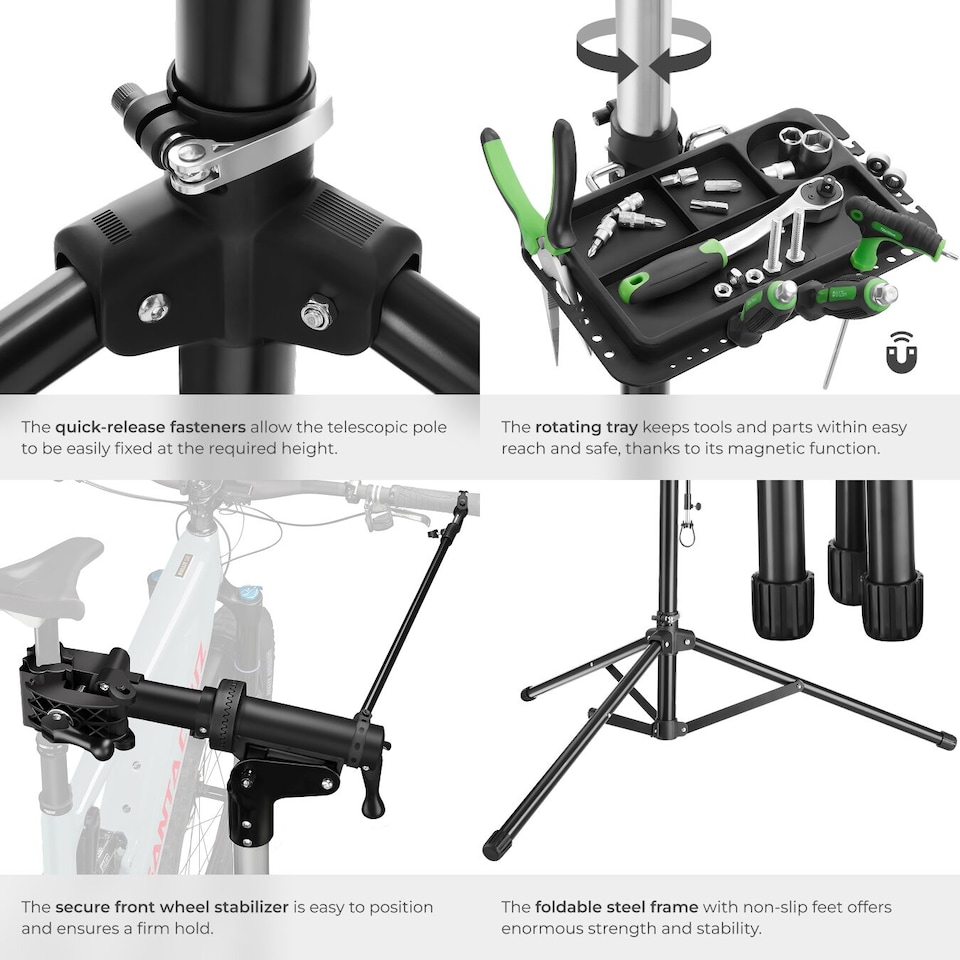 image 1 of Bicycle Repair Stand and Frame Bag Set is Folding, Lightweight and Durable | Black | black | 138 x 120 x 180 cm | 1