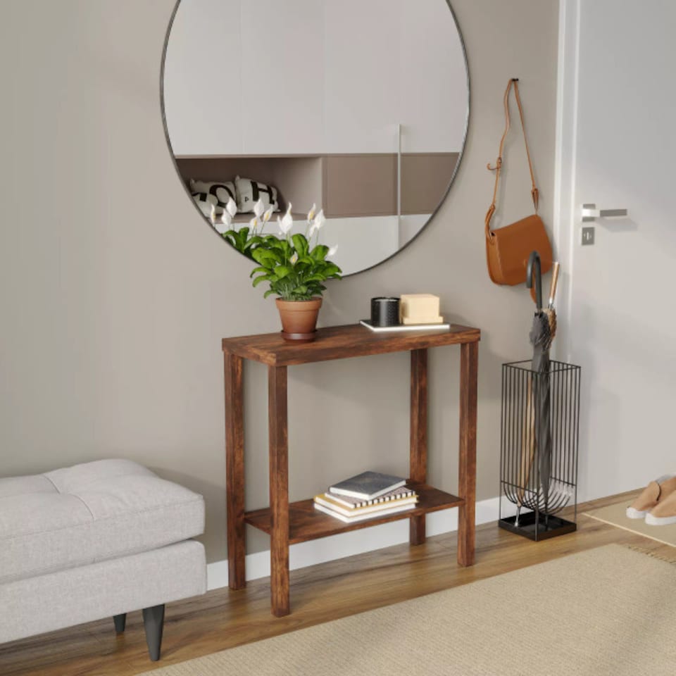 image 1 of URBNLIVING 2 Tier Wooden Console Table Narrow Hallway Storage Unit | Multi | Rustic Brown | 1
